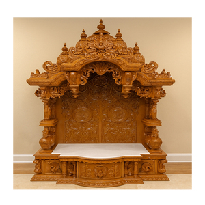 Armoire de rangement moderne, personnalisée, religieuse, artisanale, en bois de teck, imperméable, pour la salle de prière à domicile, temple Iskcon majestueux - Product Image 1