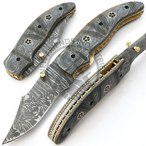 Cuchillo de Caza Plegable Hecho a Mano con Hoja de Acero de Damasco y Mango de Madera, Personalizable OEM, para Camping, EDC, Grado Industrial, para Hombre - Product Image 2