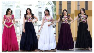 Collection de robes de créateur prêtes à porter PREMIUM FABZONE pour adultes, robe longue en mousseline de soie Banarasi Anarkali Salwar pour soirée - Product Image 3