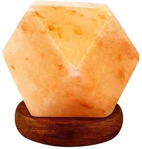 Lampe au sel de roche rose de l'Himalaya en forme de cristal avec base en bois sculpté à la main Lumière rougeoyante Décoration artisanale naturelle - Product Image 5