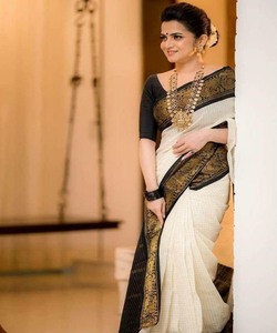 DESIGNER LICHI SOIE JACQUARD TRAVAIL SAREE AVEC CHEMISIER NON COUDU FESTIVAL WEAR PRIX DE GROS VÊTEMENT ETHNIQUE NOIR BLANC - Product Image 1