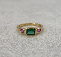 Anillo Ajustable de Oro Chapado con Gemas de Cuarzo Rosa, Esmeralda y Rubí, Ecológico, de Alta Calidad, Casual, Deportivo, para Bodas y Fiestas