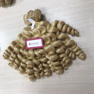 Extensions de cheveux humains vietnamiens Double blond clair Remy bruts de qualité A ++ corps ondulé Machine à coudre trame ruban pré-collé - Product Image 5