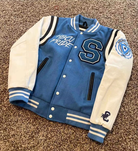 Chaqueta universitaria de lana y cuero con parche de chenilla para hombre, chaqueta de béisbol con letras bordadas - Product Image 3