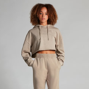Sweat à capuche court 100% coton délavé à l'acide Taille XS Pull d'hiver en polaire de haute qualité avec ourlet brut et techniques imprimées - Product Image 2