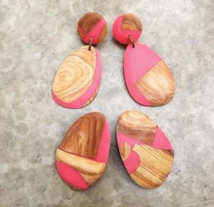 Pendientes de Madera y Resina de Calidad Sostenible, Pendientes de Gota en Forma de Media Luna con Forma Redonda, Geométricos, al Mejor Precio - Product Image 6