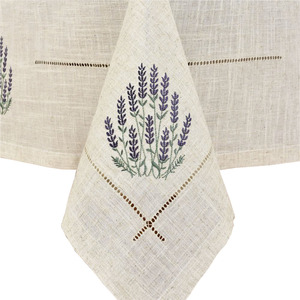 Vente en gros de nappe en lin naturel design lavande brodé de fleurs modernes de haute qualité lavable pour la maison hôtel restaurant utilisation - Product Image 1