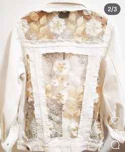 Veste en jean coréenne vintage de couleur unie pour femmes, veste d'automne en patchwork à simple boutonnage, veste en jean en dentelle effilochée - Product Image 4