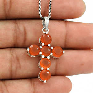 Trendy Round Shape Carnelian Gemstone <b>Cross</b> <b>Pendant</b> Handmade 925 Solid Sterling <b>Silver</b> Plated Trendy Geometric Style Jewelry - Product Image 2