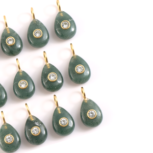 Colgante de Moda con Incrustaciones de Piedras Sueltas Dobles, Hecho a Mano con Plata 925 Chapada en Oro y Gema de Ágata Musgosa Natural - Product Image 6