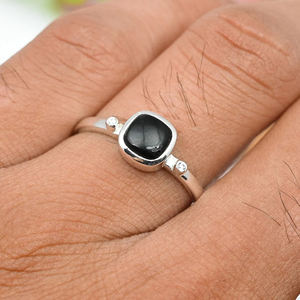 Belle fantastique bague de fiançailles en Onyx noir Cz en argent sterling 925 bijoux minimalistes fins mariage anniversaire cadeau anneaux elle - Product Image 3