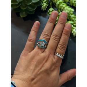 Jamie Johnson Kingman <b>Ring</b> with Turquoise & Sterling <b>Silver</b> Inlay Marquise Cut Boho <b>Statement</b> <b>Ring</b> for Everyday Wear - Product Image 2