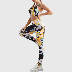 Breathable Custom High Impact Custom Sublimation High Impact Sports Bra Gym <b>Women</b> Floral Print Yoga <b>Leggings</b> Sets - Product Image 4
