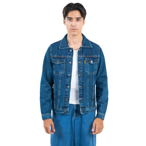 Veste en jean bleu délavé classique pour homme, style camionneur, boutonnée, manches longues, coupe droite, décontractée, en coton, avec poches poitrine, pour l'automne - Product Image 1