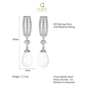 Boucles d'oreilles en argent sterling 925 avec perles, plaquées rhodium, avec zircone suisse pour femmes et filles - Product Image 6