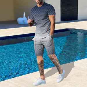 Ropa informal de verano para hombre, traje liso de 2 piezas, camiseta de verano y conjunto corto para hombre, venta a precio muy bajo - Product Image 2