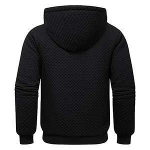 Sweat à capuche à manches longues doublé sharpa à carreaux streetwear avec fermeture éclair pour hommes coupe mode avec poche Kanga et cordons de serrage - Product Image 2
