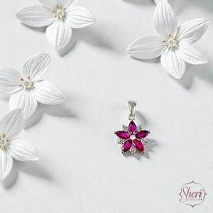 จี้เพชรพลอยสีแดงอมม่วงทรงมาร์ควิส ประดับดาว สไตล์โรแมนติก สำหรับผู้หญิง ทำจากทองคำขาวแท้ 18K ของเชอรี่ จิวเวลส์ - Product Image 3