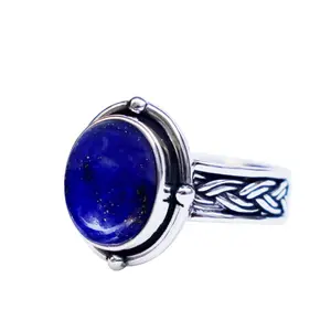 Top Selling New Product Wholesale Jewelry Lapis Lazuli Twisted Antique Designer Band 925 Sterling Silver Rings Manufacture Rings