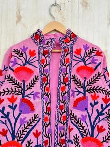 เสื้อแจ็คเก็ตผ้าฝ้ายสีชมพูสไตล์โบโฮ พร้อมกระเป๋า แจ็คเก็ตฤดูหนาว แจ็คเก็ตปักลาย เสื้อโค้ท แจ็คเก็ตผ้าฝ้าย แจ็คเก็ตซูซานี - Product Image 2