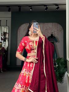 Lehenga Choli en soie Tasar traditionnelle indienne avec travail imprimé, fabricant de mode féminine de Surat, au prix le plus bas à la vente - Product Image 6