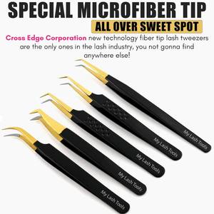 Ensemble de pinces professionnelles pour extensions de cils à pointe en fibre, légères, isolantes, avec poignée diamantée antidérapante en acier inoxydable - Product Image 2