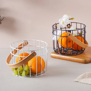 Metal Storage <b>Basket</b> With Wooden Handle Fruits and vegetables <b>basket</b> for kitchen organizer and <b>table</b> decor kitchen accessories - Product Image 5