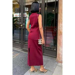 Conjunto Midi de Tejido de Punto 10230 con Detalle de Botones Dorados y Chaleco para Primavera/Verano, para el Trabajo o Uso Casual - Product Image 5