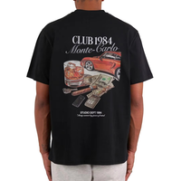 T-shirt noir surdimensionné en tricot avec imprimé au dos pour le streetwear Miami Vice, coupe décontractée ample, 100 % coton, vente en gros