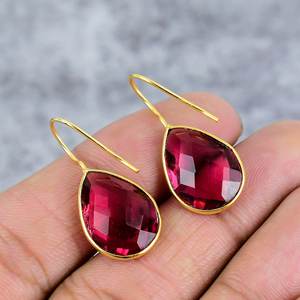 Red <b>Garnet</b> 925 Sterling Silver Gold Plated Pear Gemstone <b>Earrings</b> Wire <b>Earrings</b> for Women Statement Wedding <b>Earring</b> Gift for Her - Product Image 4