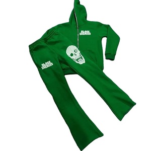 Traje de chándal completo Unisex 100% algodón grueso polar de gran tamaño chándal acampanado Jogger pantalones Streetwear sudaderas con capucha para hombres y mujeres invierno - Product Image 1