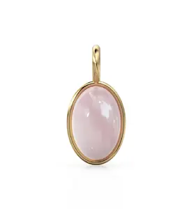 Personalizado mujeres curación Natural cuarzo rosa Piedra Rosa plata Lisa 925 hecho a mano bisel ajuste forma ovalada COLLAR COLGANTE encantos - Product Image 1