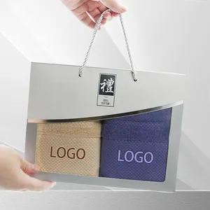Set Handuk Mandi Hadiah Pintu Pernikahan Mewah Logo Kustom 100% Katun dengan Kotak Hadiah