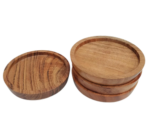 Set of 4 Classic Style 4-Inch Diameter Premium Acacia Wood <b>Coasters</b> Natural Wood <b>Drink</b> Pads for Table Use - Product Image 3