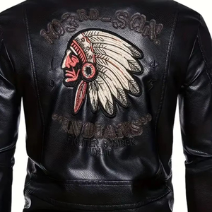 Chaqueta de moto americana Vintage con cuello levantado nueva primavera otoño Top bordado cuello cuadrado moda Color sólido cuero - Product Image 3