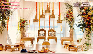 Chaises de mariage en plein air ouvertes Mandap Vedi dernier ensemble de chaises de mariage Gujarati Vidhi ensemble de meubles indiens de sièges et de canapés USA - Product Image 5