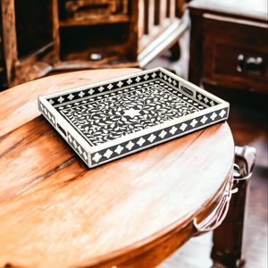 Plateau décoratif en incrustation d'os Plateau en os artisanal Plateau en incrustation d'os indien - Product Image 3