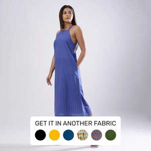 Femmes d'été femmes nouveau bohème sans manches bleu meilleur design robe de plage licou fendu genou longueur lin longue robe de plage - Product Image 3