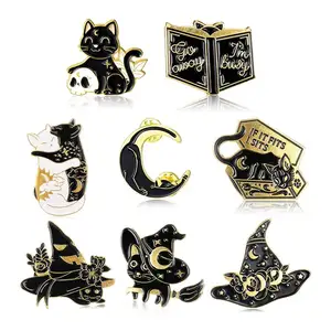 Chinese Custom Cartoon Killer Black Hard Enamel Cowboy Halloween Pins Set Brooch Witch Pin