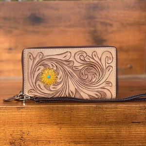 New Handmade Tooled Carving Leather Wallet Clutch <b>Phone</b> Case Stylish Multi Uses Wallets Turquoise Color Wallet <b>for</b> Women's - Product Image 2