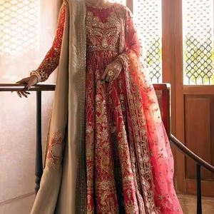 2024 élégant broderie lourde mariée Anarkali Lehenga Dupatta fait soie cristal perles de verre Dabka travail indien pakistanais vêtements - Product Image 1