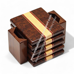 Ensemble de sous-verres en bois de noyer au design multi-tons de luxe avec support élégant Tapis et coussinets de maison modernes - Product Image 2