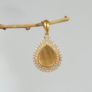 Bonne qualité souvenir poire lunette pendentif solide 925 en argent Sterling Halo CZ réglage bijoux à bricoler soi-même faisant plusieurs tailles pendentif Base - Product Image 3