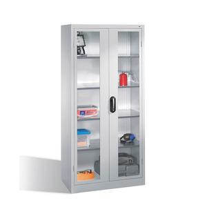 Armario para herramientas y materiales Cabo, con puerta giratoria, ventana de visualización, 4 niveles, Ancho 930 mm, Profundidad 500 mm, Altura 1950 mm, gris - Product Image 1