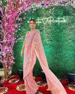 Dernier vêtement de soirée de créateur indien, couleur rose, Georgette fantaisie, chemisier de travail pour femmes au prix de gros - Product Image 3