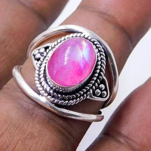 Anillo de ajuste de bisel hecho a mano de Plata de Ley 925, piedra lunar Rosa Natural, piedra preciosa de corte ovalado, estilo clásico para boda de compromiso - Product Image 4