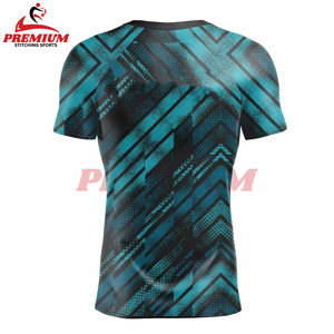 Tops de gimnasio de compresión sublimada para hombre, ropa de correr personalizada de poliéster 100%, camisas de tela estirable con mangas - Product Image 2