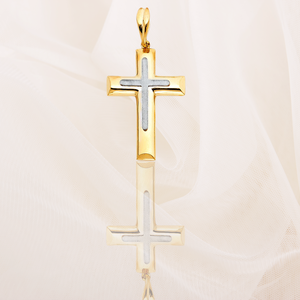 Elegante colgante de Cruz Chapado en dos tonos de oro de 14K Unisex para niños, diseño hueco de lujo, circón, joyería clásica de nuevo diseñador único - Product Image 5