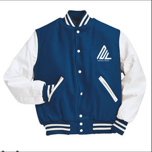 2025 taux de gros Logo personnalisé Polyester/coton manches broderie haute rue unisexe collège Baseball noir bleu clair varsité - Product Image 4