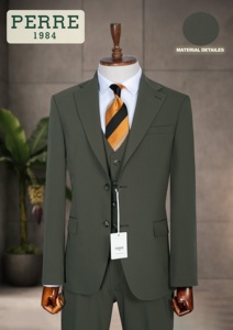 Traje de Negocios para Hombre Perre, Estilo Británico, Gris Oscuro, Doble Botonadura, Cuello Mao, Antiarrugas, Antiretracción, Tallas Grandes, Corte Regular - Product Image 6